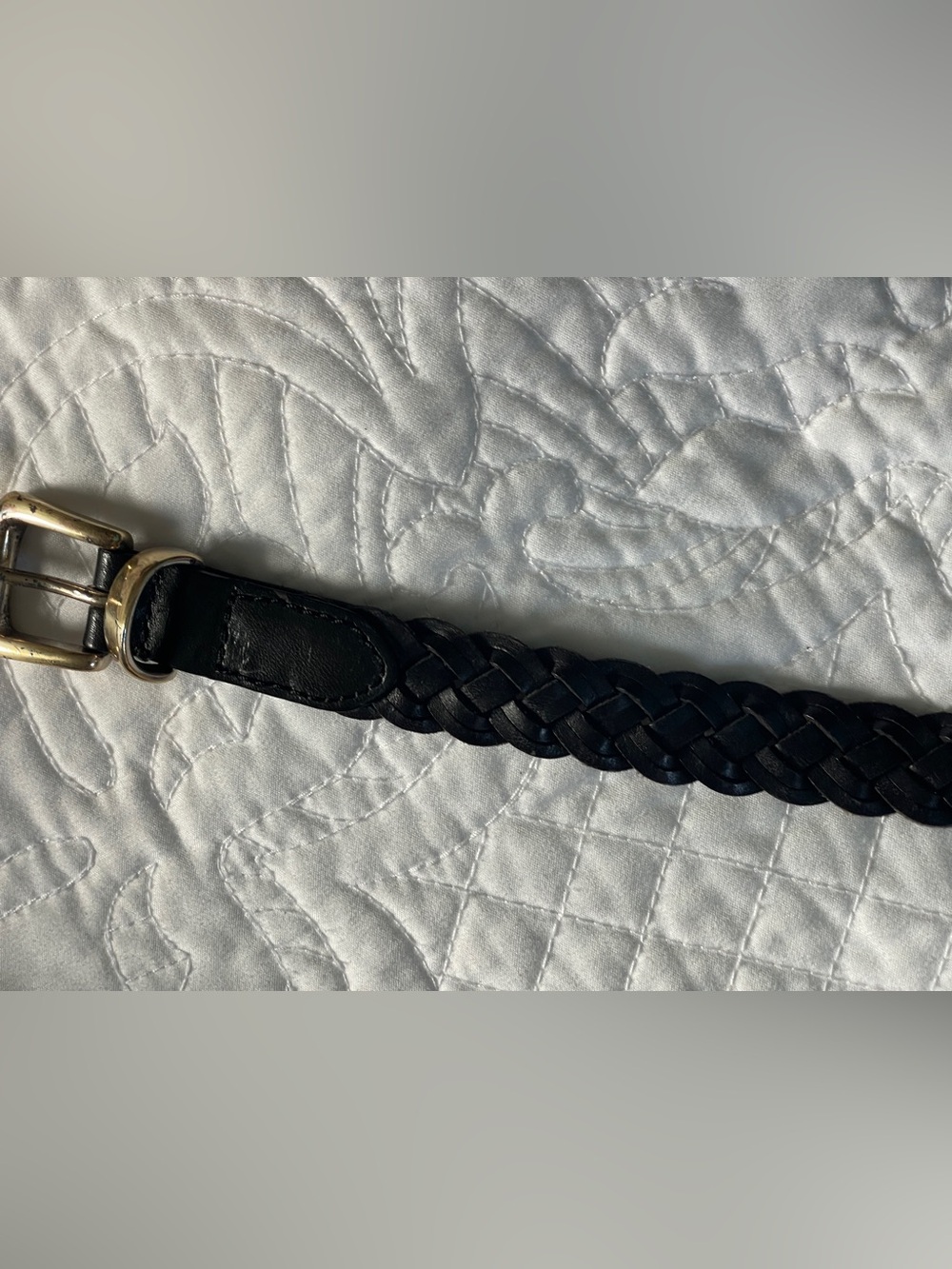 Talbots Braided Black Genuine Leather Belt with Solid Brass Buckle